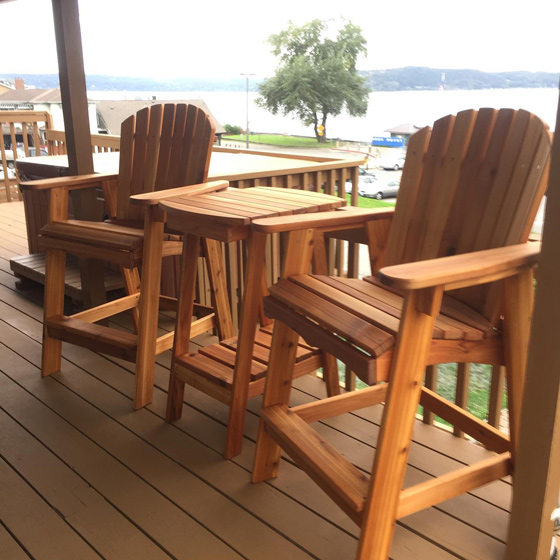 handmade director's chairs on a porch